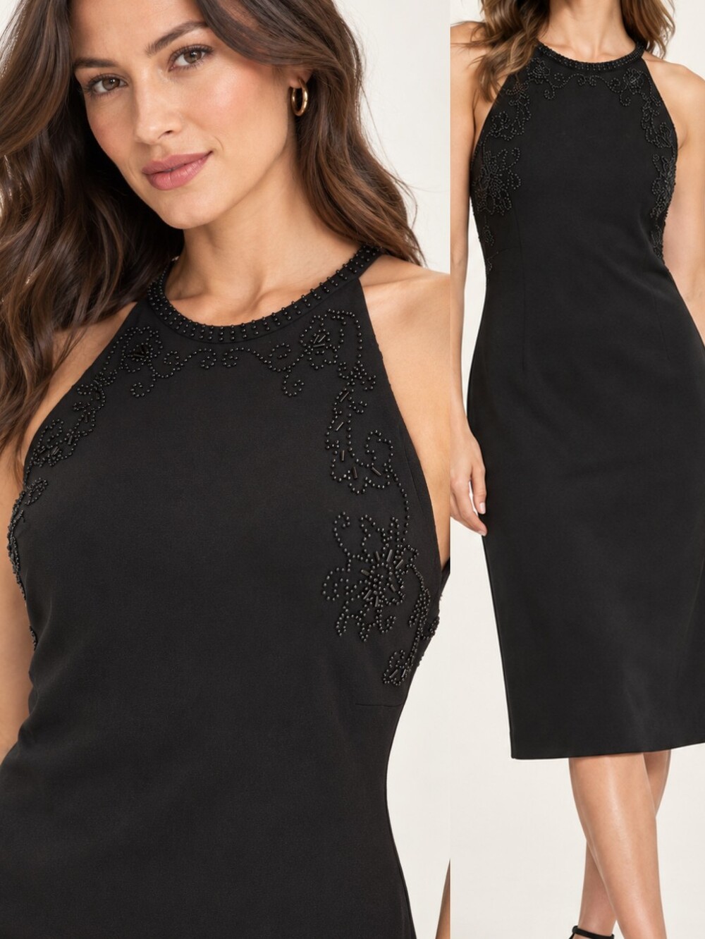Jones New York Black Beaded Halter Midi Dress Size 12